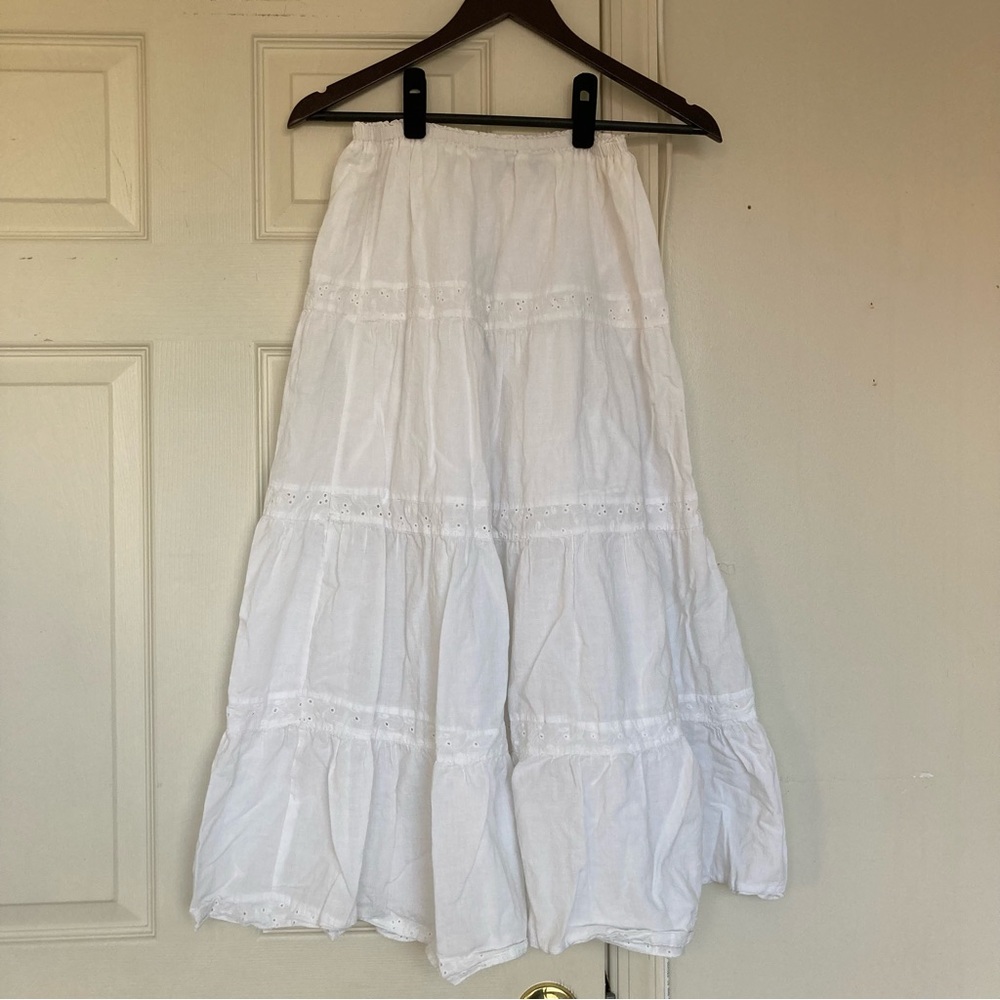 White Cotton Eyelet Midi Skirt